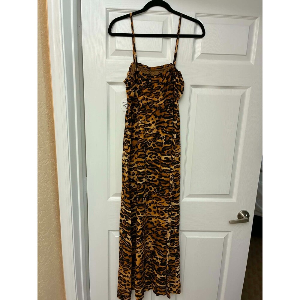 Jolie & Joy Leopard Maxi Dress Medium Spaghetti Strap Rayon Lined NWT